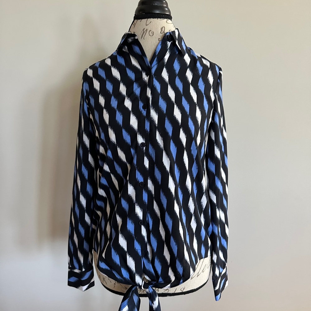 Michael Kors Blue and Black Casual Button Down Shirt